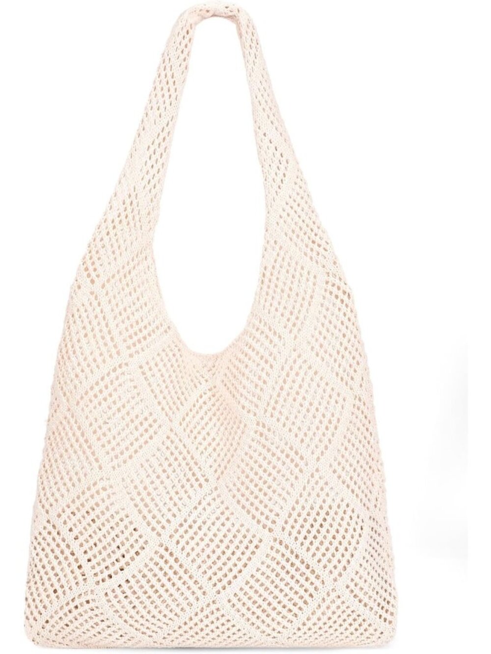 Women's Light Beige Summer Vacation Aesthetic Knit Boho Mesh Beach Tote Bag